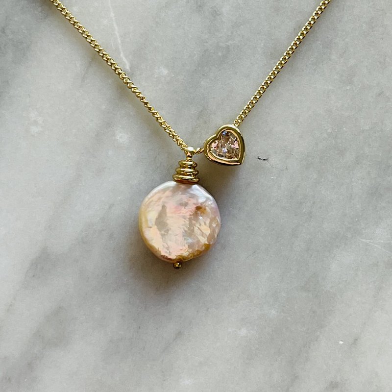 Minertés+粉红珍珠母贝·锆石·镀14K金项链+ - 项链 - 珍珠 粉红色