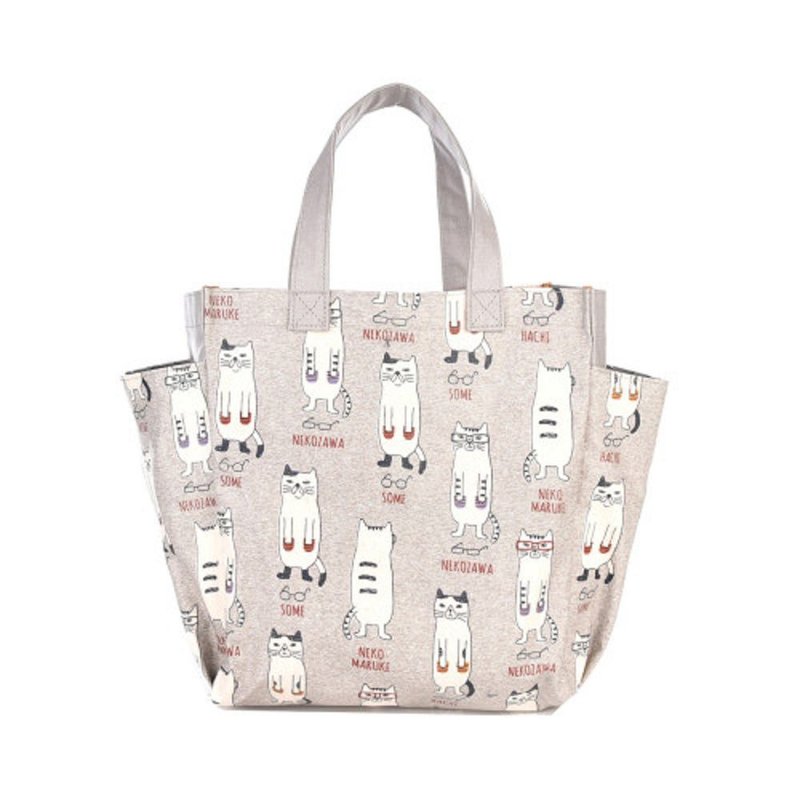 Kusuguru Japan日本眼镜猫 手提包防水膜材质多口袋万用包 灰色 - 手提包/手提袋 - 其他人造纤维 灰色