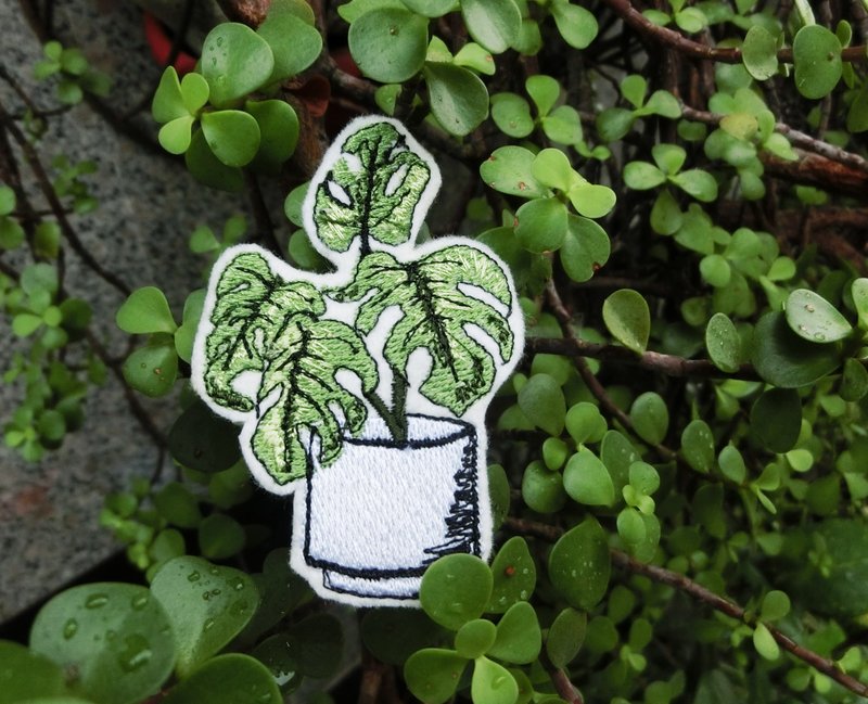 观叶 刺绣别针 /刺绣贴(1个) __ 植物、圣诞礼物、插画、包邮 - 徽章/别针 - 绣线 绿色