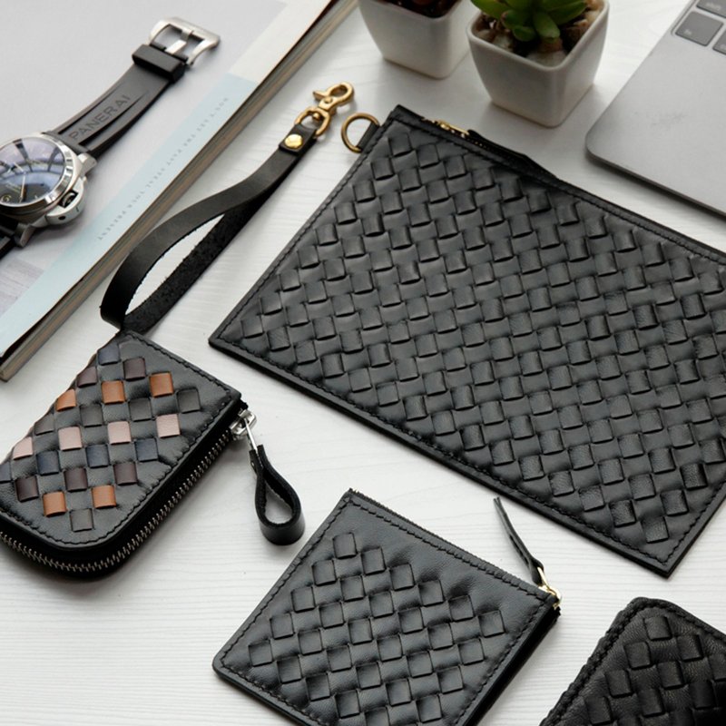 编织拉链手拿包 真皮手机包 定制刻字 礼物 - 手拿包 - 真皮 