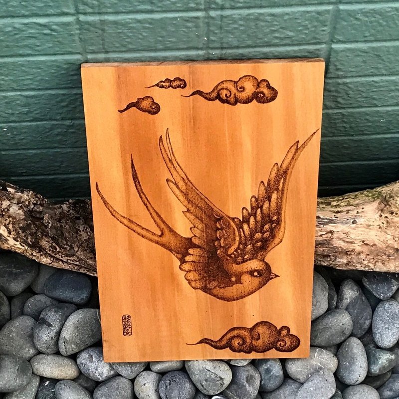 烙画燕行天下 手工烙画 烙铁画 独一无二艺术品 摆饰 - 海报/装饰画/版画 - 木头 咖啡色