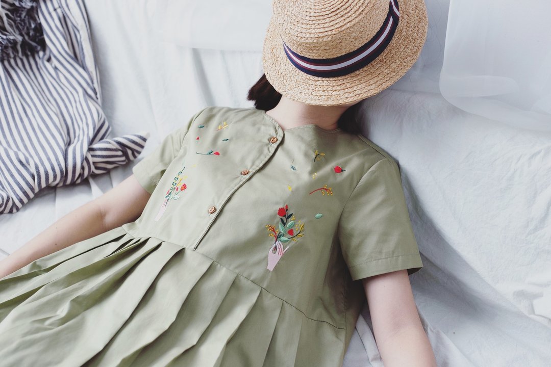 Mumu flower Dress : Greentea - 洋装/连衣裙 - 棉 绿色