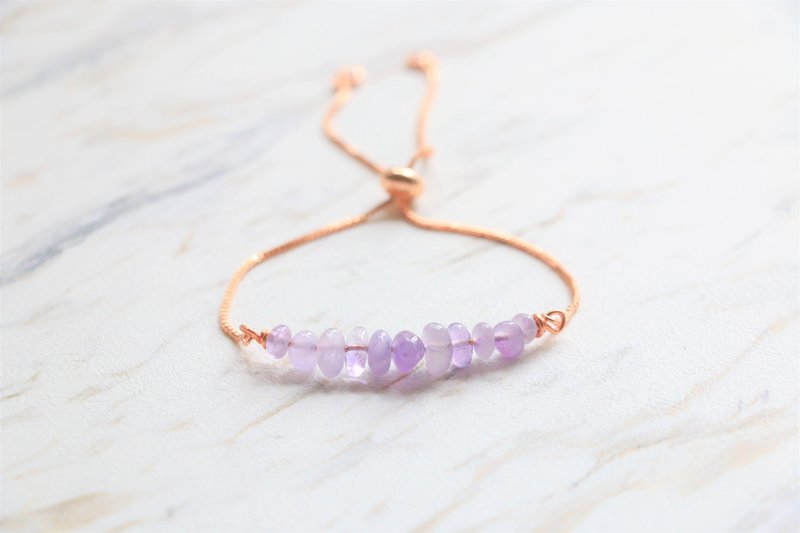 天然紫水晶拉绳手链 玫瑰金紫水晶手环 三色选 镀金镀银镀玫瑰金 - 手链/手环 - 宝石 紫色