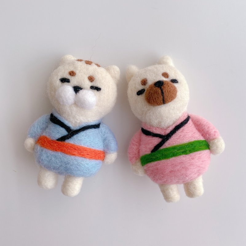 羊毛毡 和服太狗/太猫钥匙圈/别针 - 眼镜/眼镜框 - 羊毛 白色