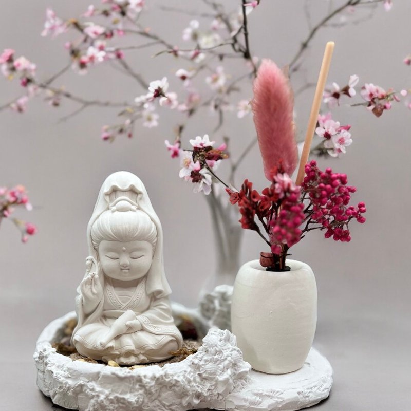 净念吉祥宝瓶观音 豪华田园盘-疗愈系居家礼品 长辈礼的完美选择 - 玩偶/公仔 - 水泥 白色