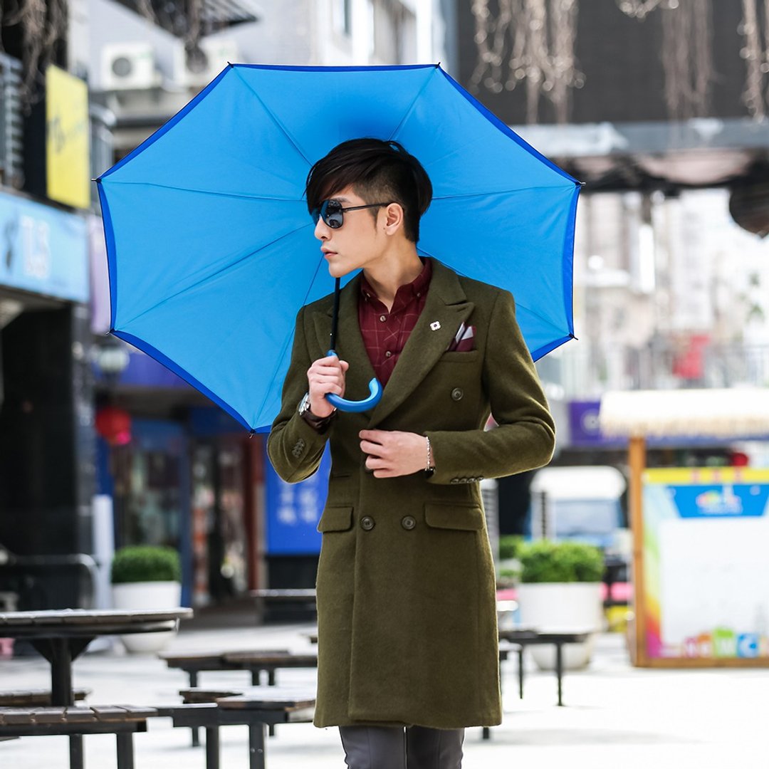【Carry Umbrella】都会款纯色系反向伞 (山色蓝/21寸) - 雨伞/雨衣 - 防水材质 蓝色