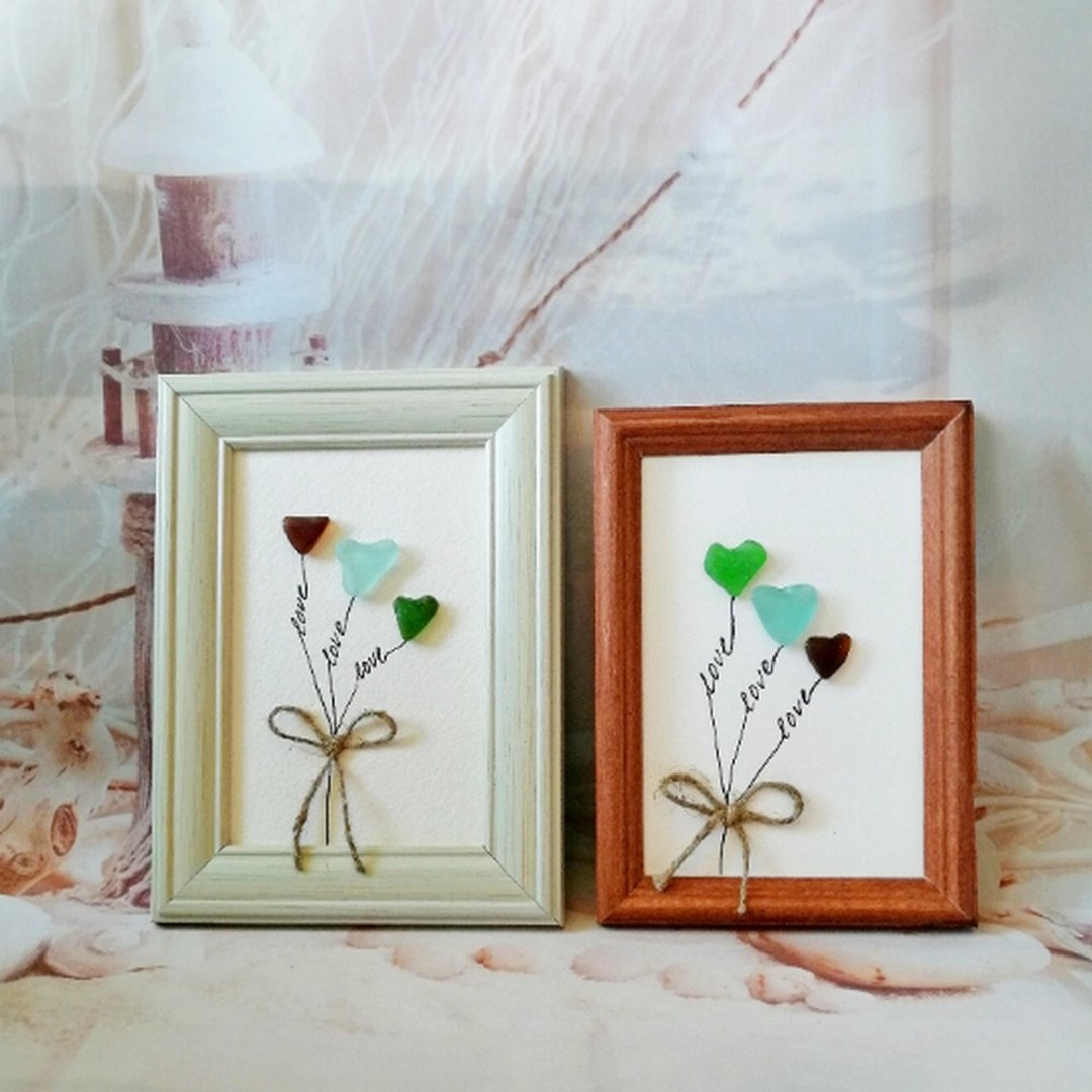 Sea Glass Art Heart ornament/Sea glass mosaic Gift for her/Mother's Day gift - 墙贴/壁贴 - 玻璃 多色
