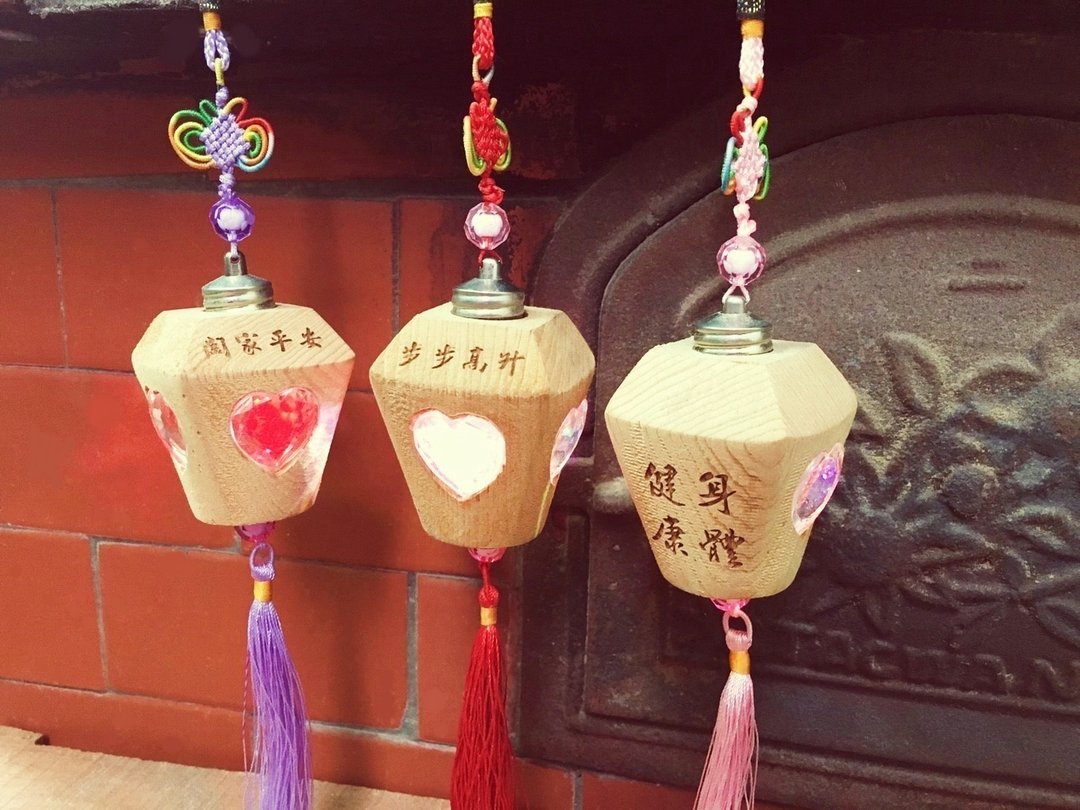 原木木作祈福天灯 -桧木 - 摆饰 - 木头 咖啡色