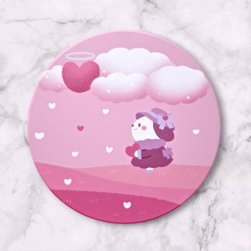 云端的恋曲  插画陶瓷吸水杯垫 - 杯垫 - 陶 粉红色