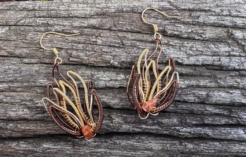 金属编织耳环/耳夹—火焰 - 耳环/耳夹 - 铜/黄铜 多色