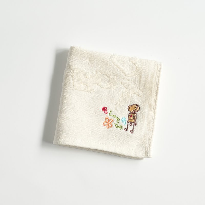 【有机棉】ROBOT纱布提花小手巾-花朵 - 围嘴/口水巾 - 棉．麻 白色