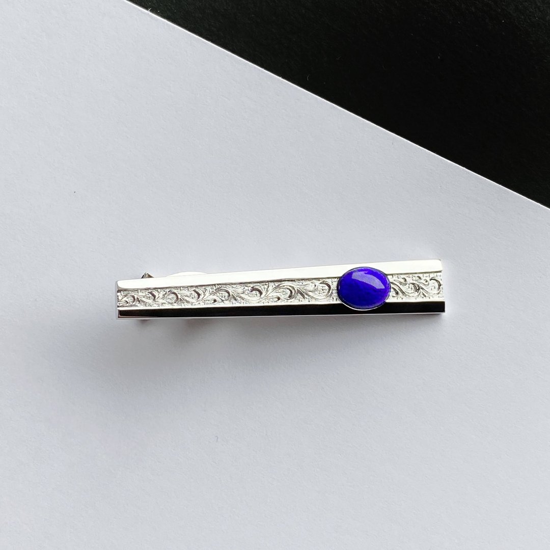 Suehiro [Navy Blue] Cloisonne Tie Clip Pure Silver Cloisonne - 领带/领带夹 - 其他材质 蓝色