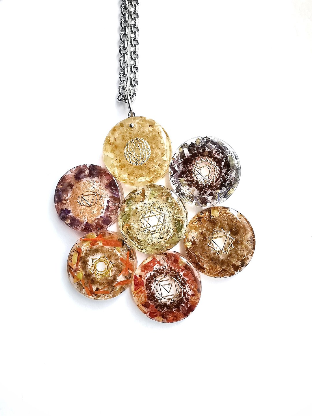 七脉轮花精长颈链 Seven Chakras Hz Floral Long Necklace - 项链 - 植物．花 透明