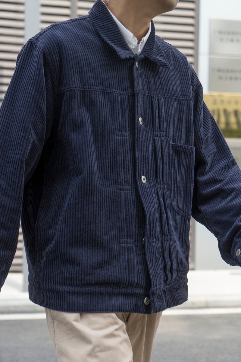 JACKET 復古潮流燈芯絨外套日系寬鬆廓形拼接補丁設計夾克Cityboy - 男装外套 - 棉．麻 蓝色