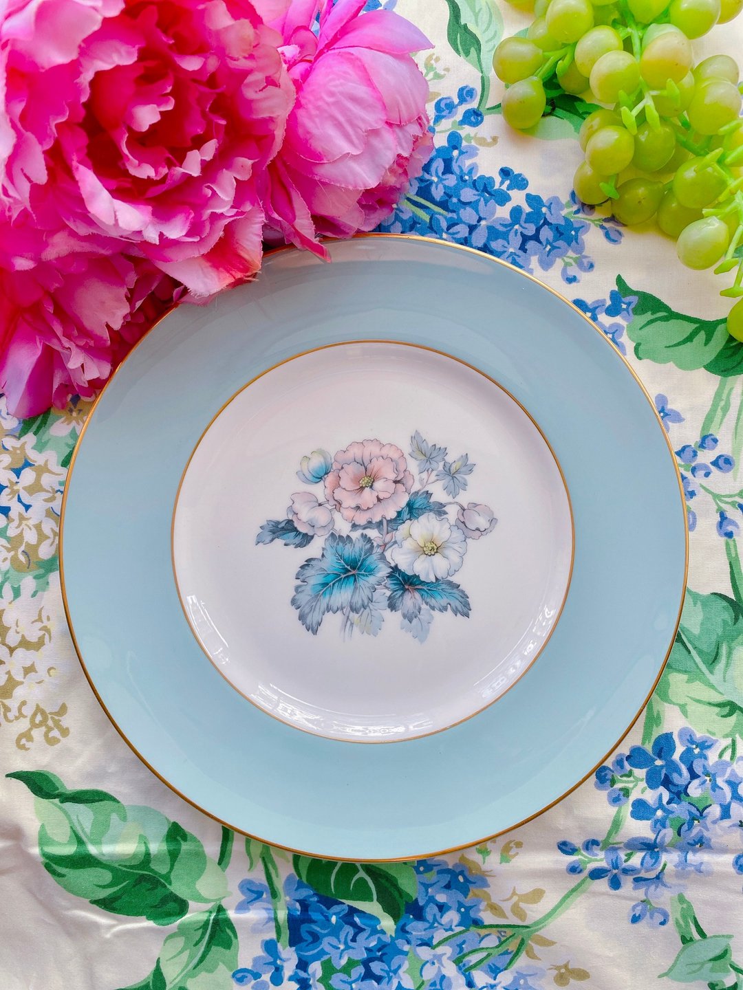 英国制 Royal Worcester 手绘骨瓷花卉蛋糕盘点心盘饰品盘27cm - 盘子/餐盘/盘架 - 瓷 绿色