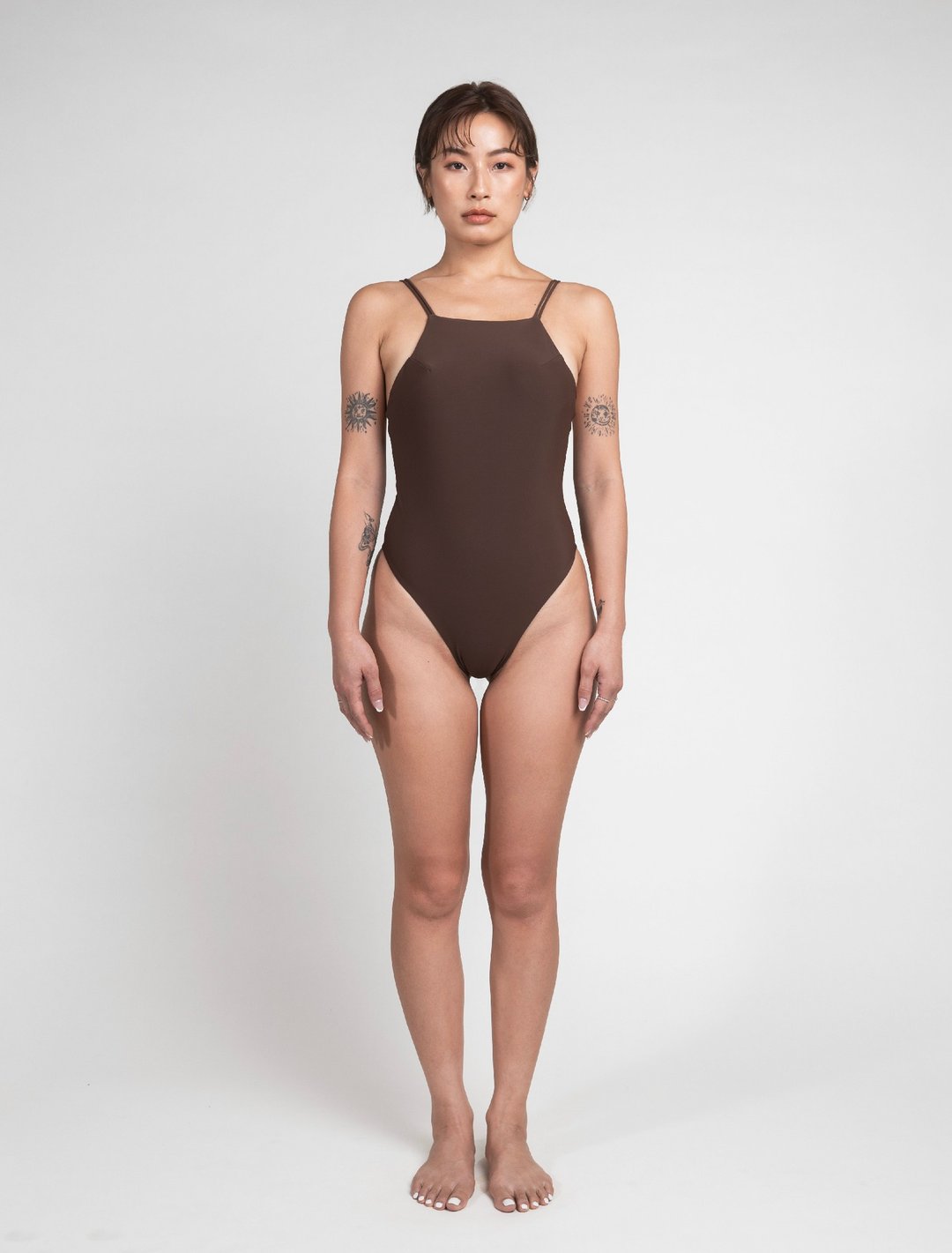 Nut Brown 坚果棕 / 平口极细双带 露背连身泳装 - 女装泳衣/比基尼 - 其他材质 咖啡色