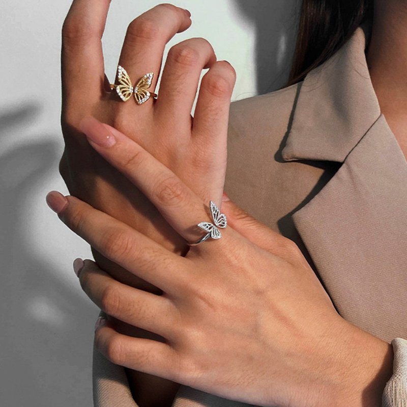 优雅蝶语设计款戒指 Butterfly Whisper Ring - 戒指 - 纯银 银色