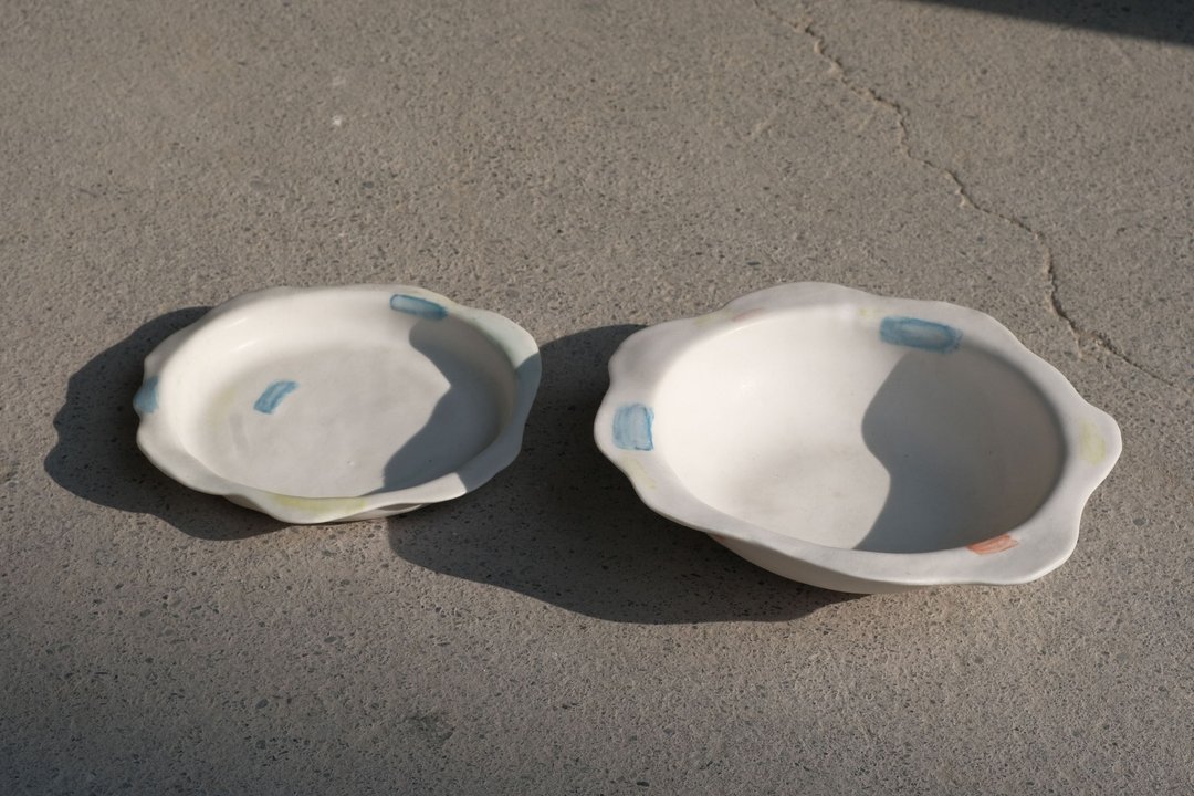 【眽眽制陶】彩色刷纹童趣瓷盘 - 盘 盆器 饰品盘 - 盘子/餐盘/盘架 - 陶 多色