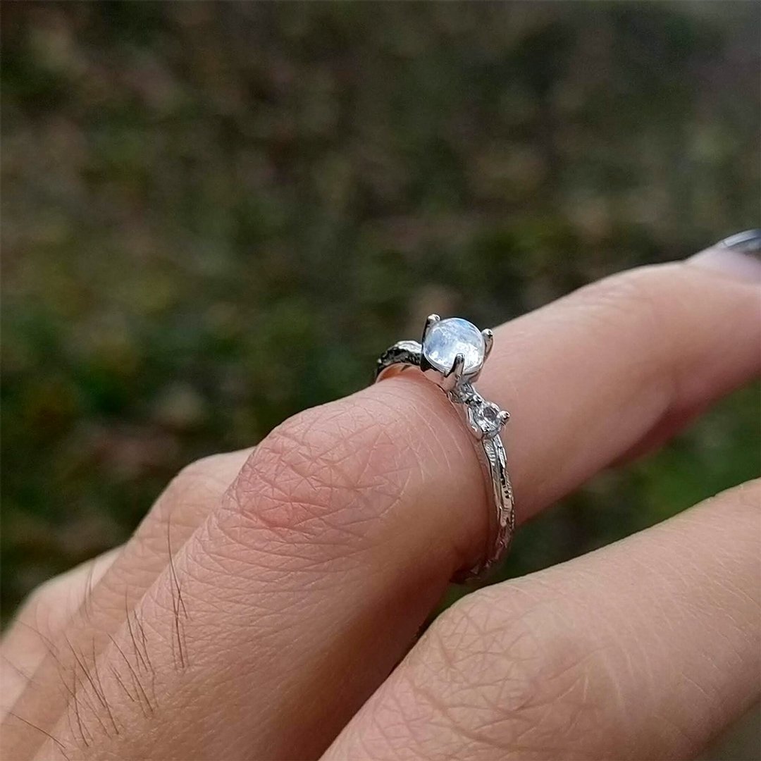 925 Sterling Silver - Twin Moon Gemstones in Rhodium plated - 戒指 - 纯银 银色