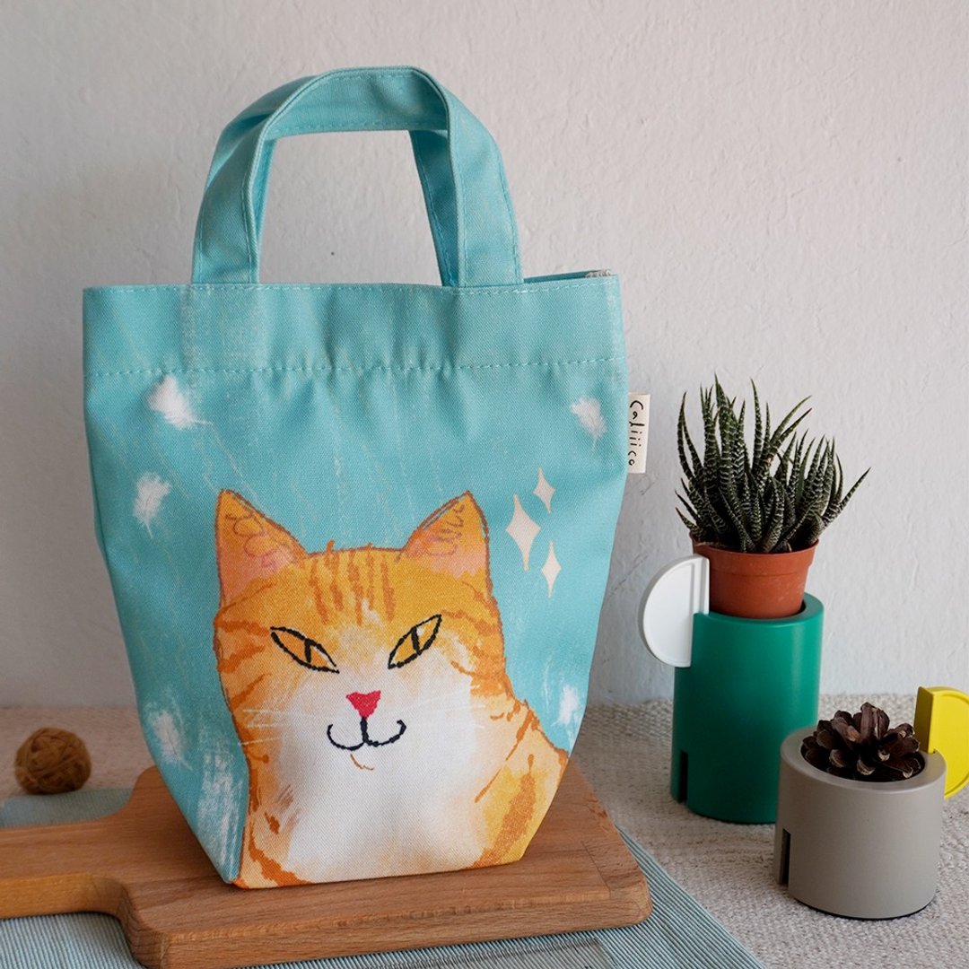 Lunch  bag with yellow cat - 手提包/手提袋 - 棉 橘色