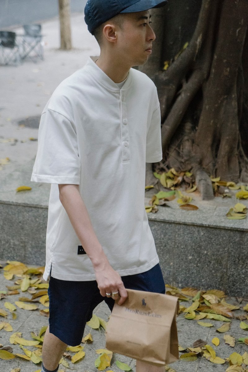 Basic Wear 重磅面料 亨利領短袖T恤 日常休閒通勤穿搭 - 男装上衣/T 恤 - 棉．麻 多色