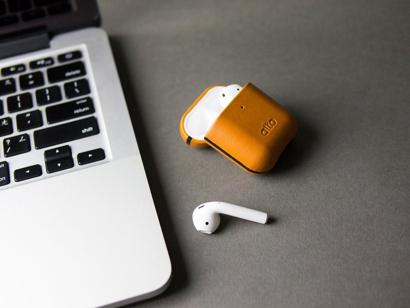 AirPods 皮革耳机保护套 - 焦糖棕-定制化刻字礼物 - 耳机 - 真皮 橘色