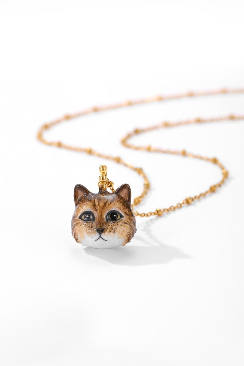 yunique BACKYARD咖啡虎斑纹猫咪珐琅项链 - 项链 - 珐琅 