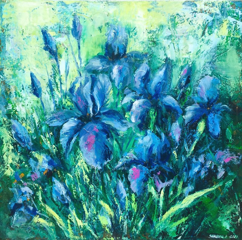 Irises Iris Painting Flower Van Gogh Original Floral Irises - 墙贴/壁贴 - 其他材质 蓝色