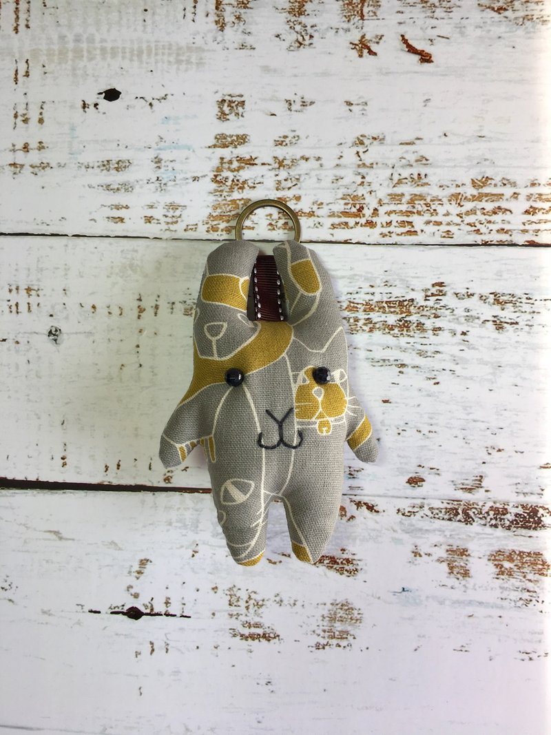 +猫猫猫+兔子钥匙圈 - 吊饰 - 棉．麻 灰色