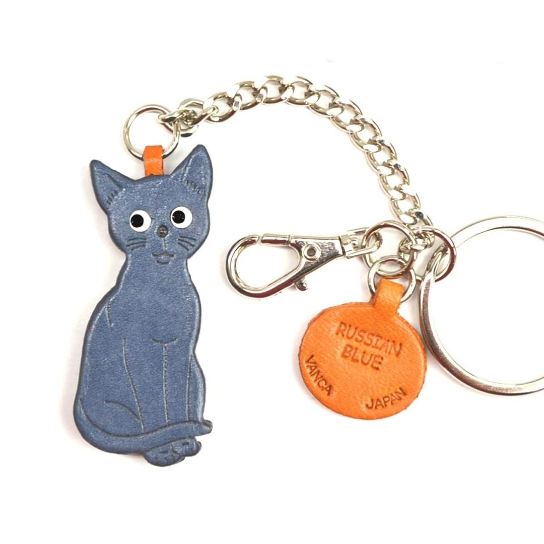 Russian Blue handmade Genuine leather charm keyring Cat VANCA - 钥匙链/钥匙包 - 真皮 多色