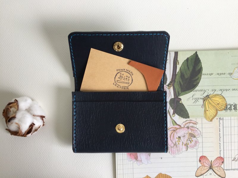 毕业礼物 深海蓝卡夹/名片夹＿皮革手工缝制 Business Card holder - 名片夹/名片盒 - 真皮 蓝色