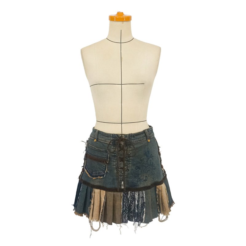 Aman Upcycling 环保拼接系列 独一无二 牛仔裙 - 裙子 - 其他材质 