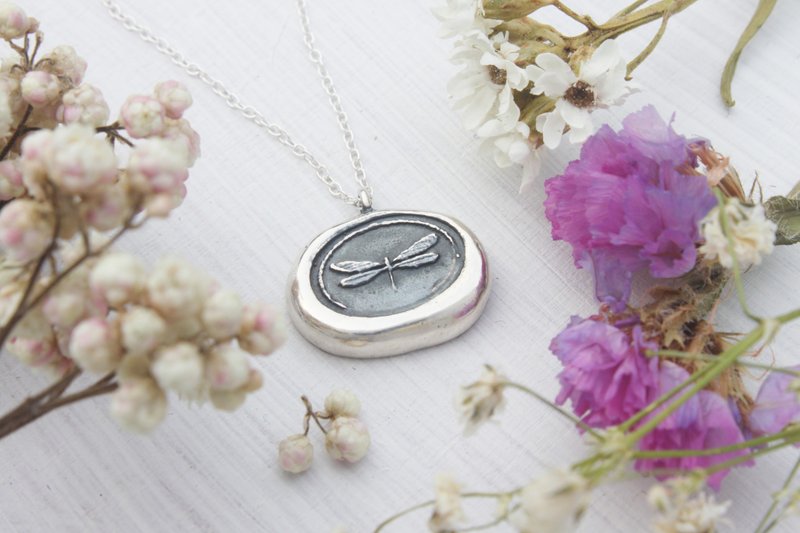 Bug 蜻蜓 ［ 拓印风格 ］ 手工纯银项链 - 项链 - 其他金属 