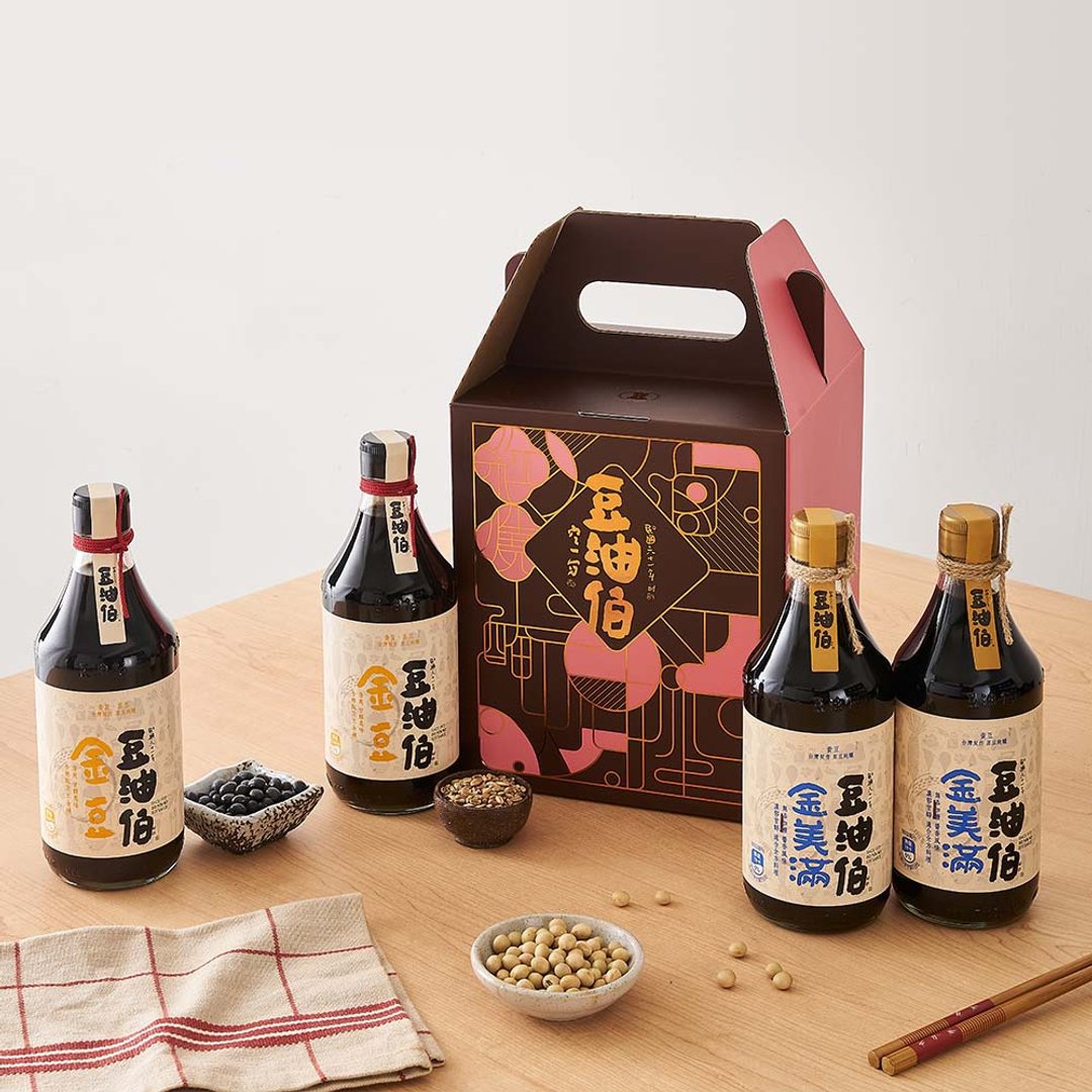 【豆油伯】金圆满酱油四入礼盒组(礼盒随机不挑色) - 酱料/调味料 - 玻璃 