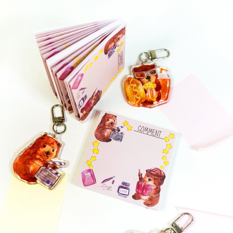 【Wom!袋熊看电影 Comment】水彩插画 便条纸 不黏 Memo纸 - 便条纸/标签贴 - 纸 粉红色