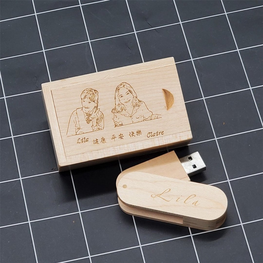 定制雷雕USB盒/枫木/胡桃木/白竹(一个即可制作)(32GB) - 名片架/名片座 - 木头 卡其色