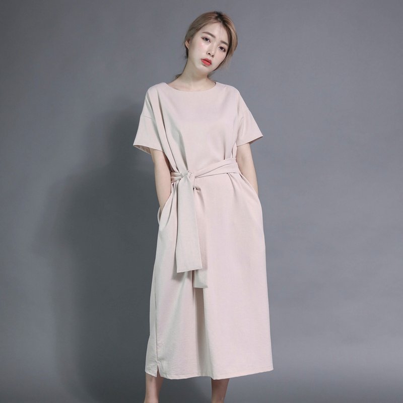 SU:MI said Dust 尘埃变化绑带洋装_7SF017_粉肤色 - 洋装/连衣裙 - 棉．麻 粉红色