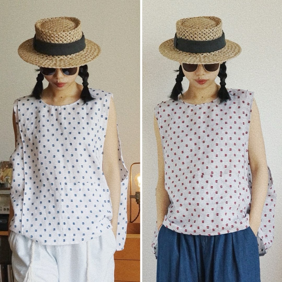 紅藍立體絨毛剪花工藝 夏季薄苧麻 中性單兜背心馬甲罩衣 - 女装背心 - 棉 白色