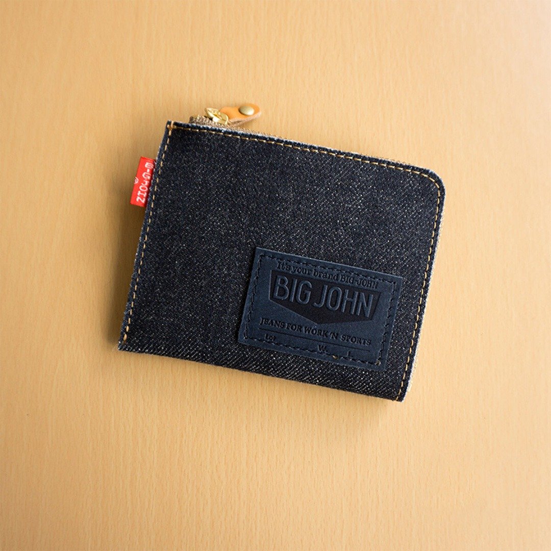Coin Case [BIG JOHN x Seagull] Denim Leather Leather Compact L-Shaped Zipper HC08K - 零钱包 - 其他材质 蓝色