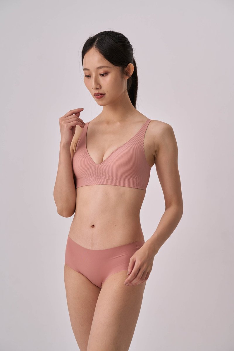 柔亮・软支撑美胸三角杯系列 成套 - 女士内衣裤 - 聚酯纤维 粉红色