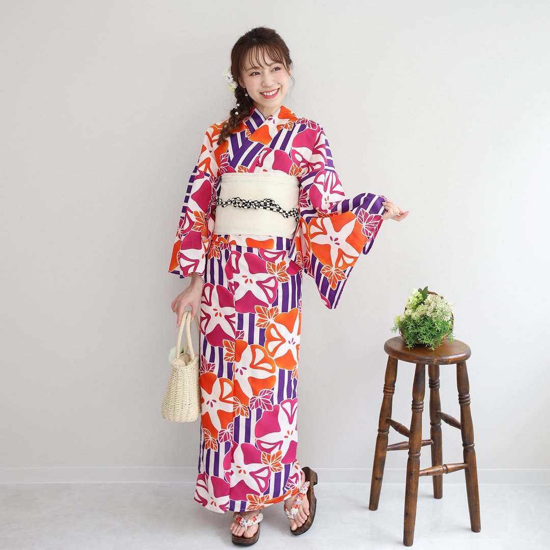 日本 和服 聚酯纤维 梭织 女性 浴衣 腰带 2件组 F size x81-107b - 其他 - 其他人造纤维 红色