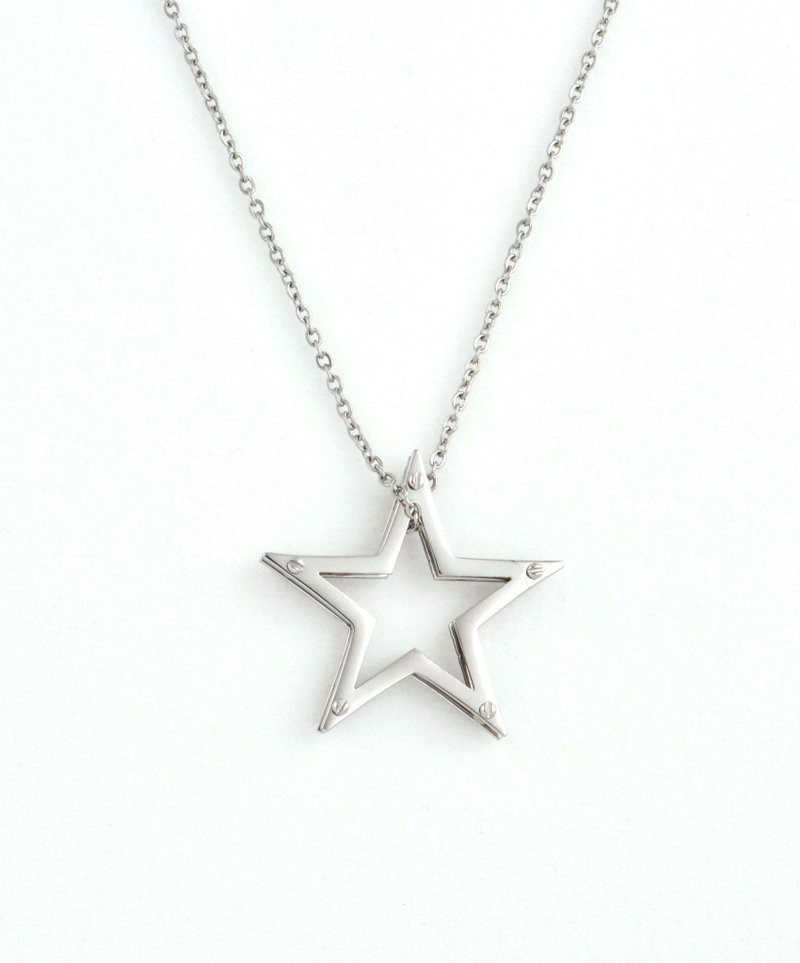 【璀璨星链】双层星形别针项链 | 不锈钢银色光泽 - 展现独特层次 - 项链 - 不锈钢 银色