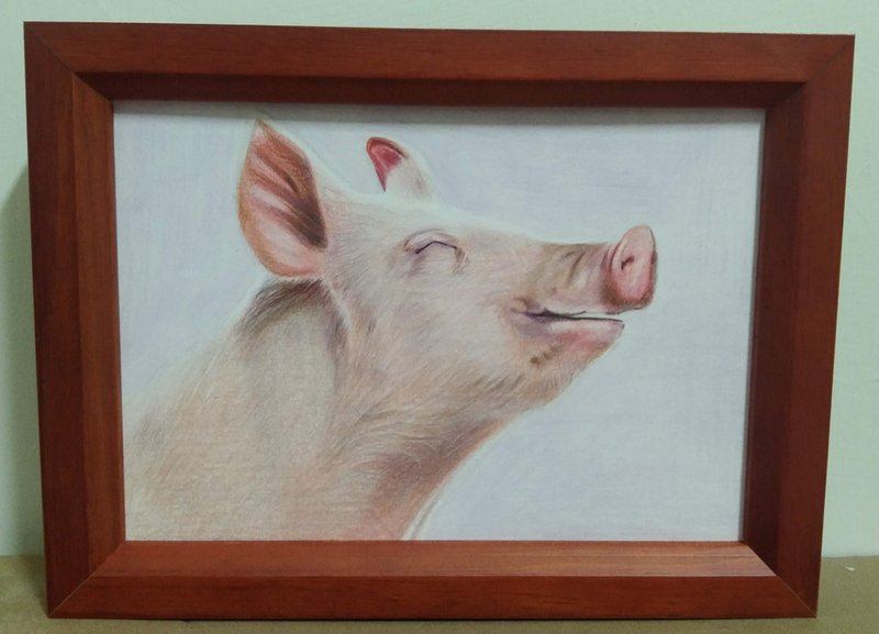 摆设 / 猪 / 色铅笔画 / 原稿 / 含框 - 海报/装饰画/版画 - 纸 