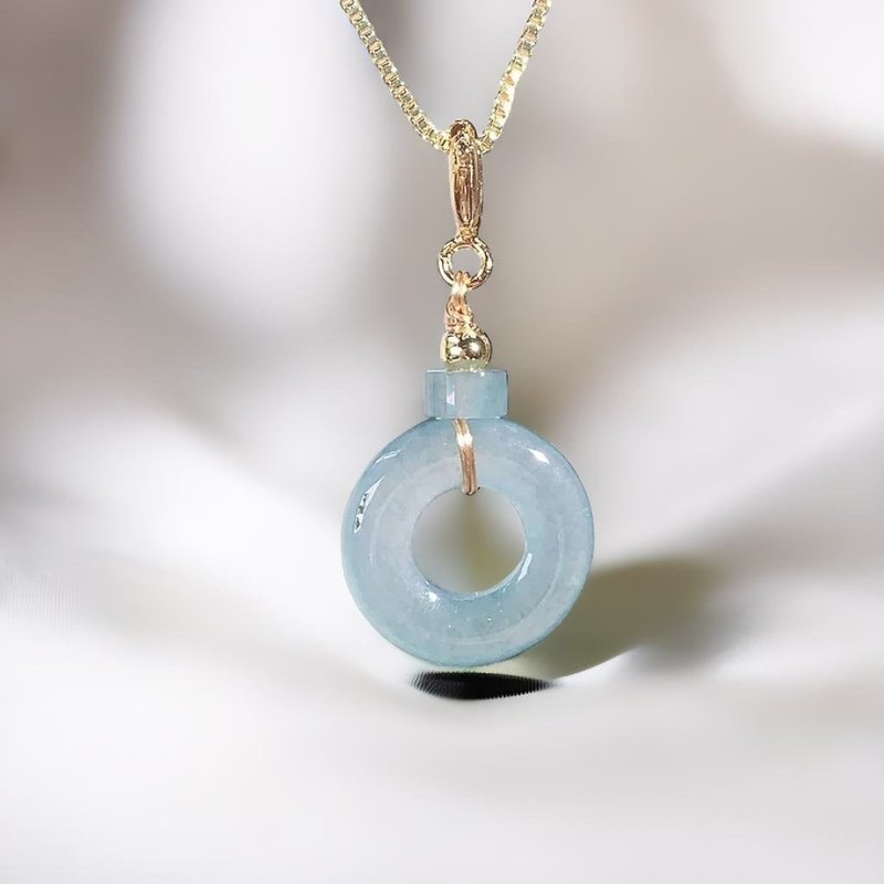 【愿·平安】冰种翡翠平安扣吊饰 14K包金 | 天然A货翡翠 | 送礼 - 吊饰 - 玉石 透明