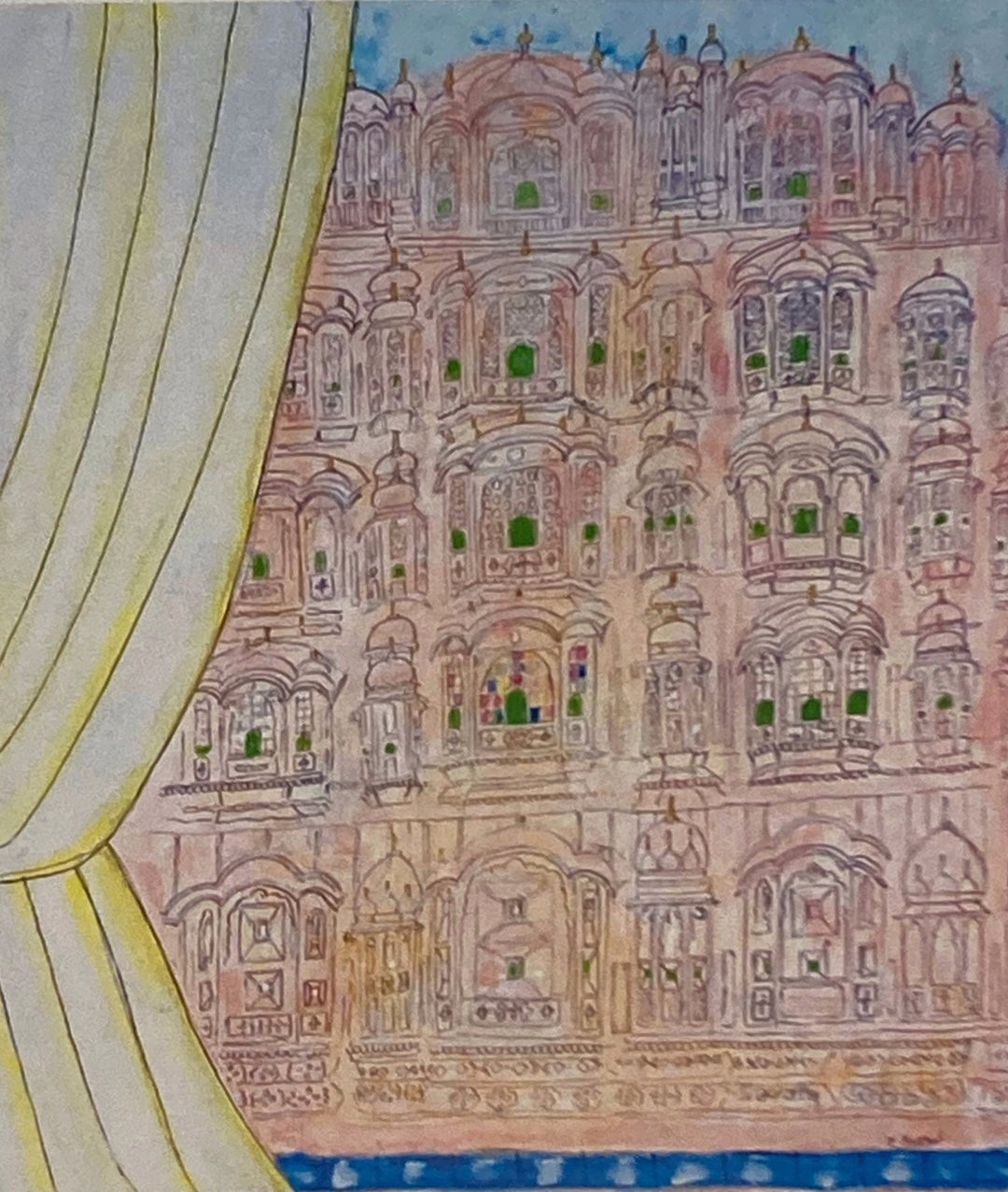 明信片 风之宫殿 (hawa mahal sketch) - 卡片/明信片 - 纸 粉红色
