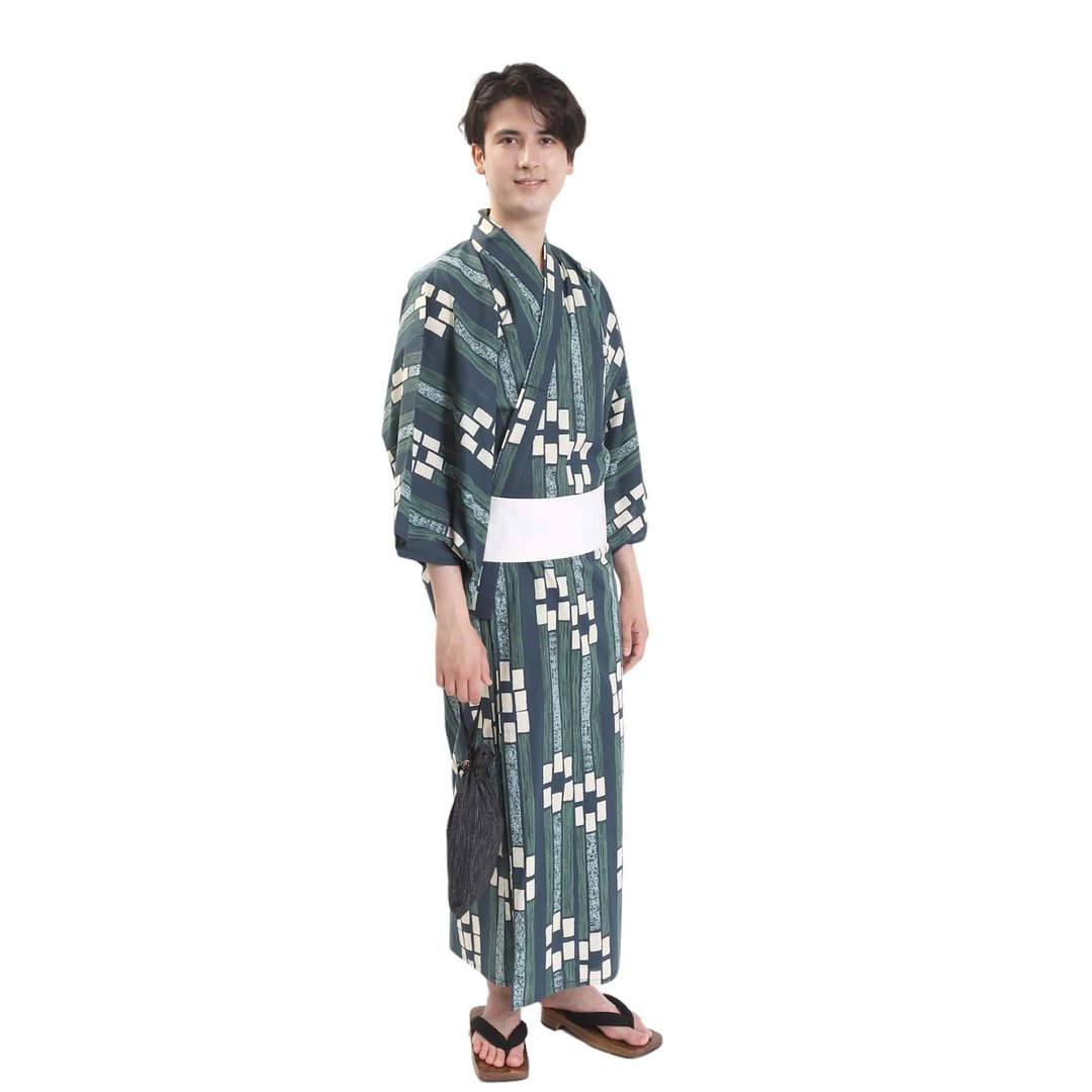 日本 和服 男士 绵 浴衣 腰封 2 件 套组  S M L Z32-02C - 其他 - 棉 绿色