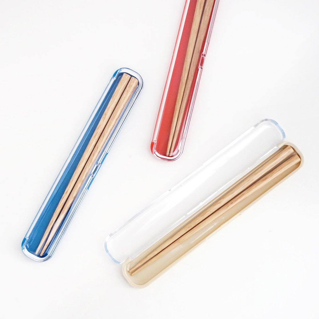 Clear Noridic Kids chopsticks 18cm and Case 19cm Set Gift Bento Outdoor Japan - 餐刀/叉/匙组合 - 木头 多色