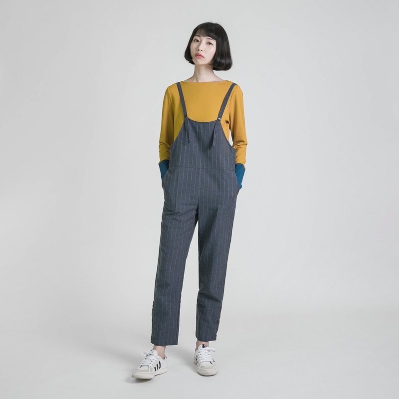 Rhythm 节奏条纹连身裤_8AF200_深蓝 - 背带裤/连体裤 - 棉．麻 蓝色