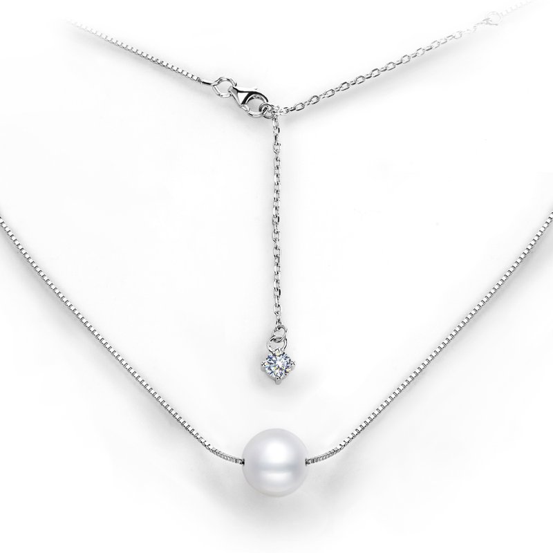 莫桑钻珍珠项链 925银镀18K白金10mm珍珠和3mm白色VVS1莫桑石项链 - 项链 - 珍珠 