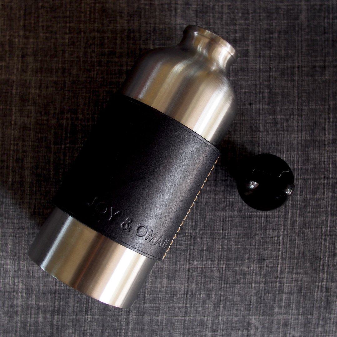 Customized - Personalized leather bottle sleeve include stainless water bottle - 水瓶/水壶 - 真皮 黑色